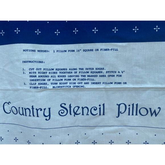 Country Stencil Pillow Cut and Sew panel 16 in Blue Red Bird Vintage - Picture 5 of 8